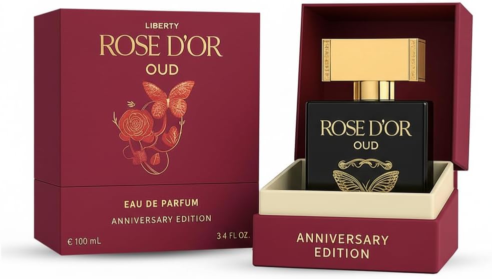 Liberty Oud Rose Dyor Anniversary Edition Unisex Eau de Parfum (100ml/3.4Oz), Arabian Oud Rose Saffron Patchouli Fragrance, Valentine’s Day Gift, Long-Lasting Luxury Perfume