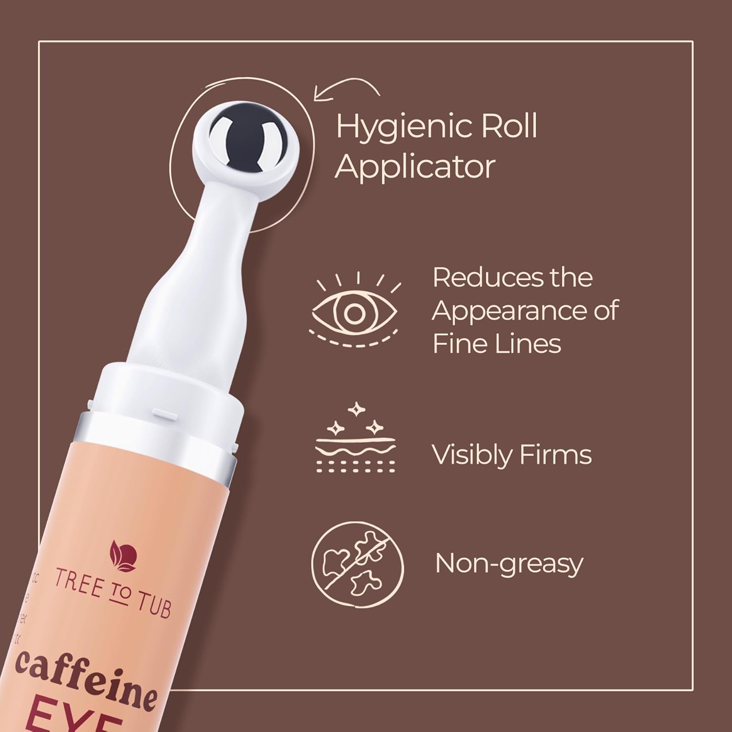 Tree To Tub Caffeine Eye Cream - Hydrating & Firming Under Eye Cream for Dark Circles, Eye Roller for Puffy Eyes, Reduces the Look of Puffiness and Bags, with Coffee & Hyaluronic Acid, Peptides