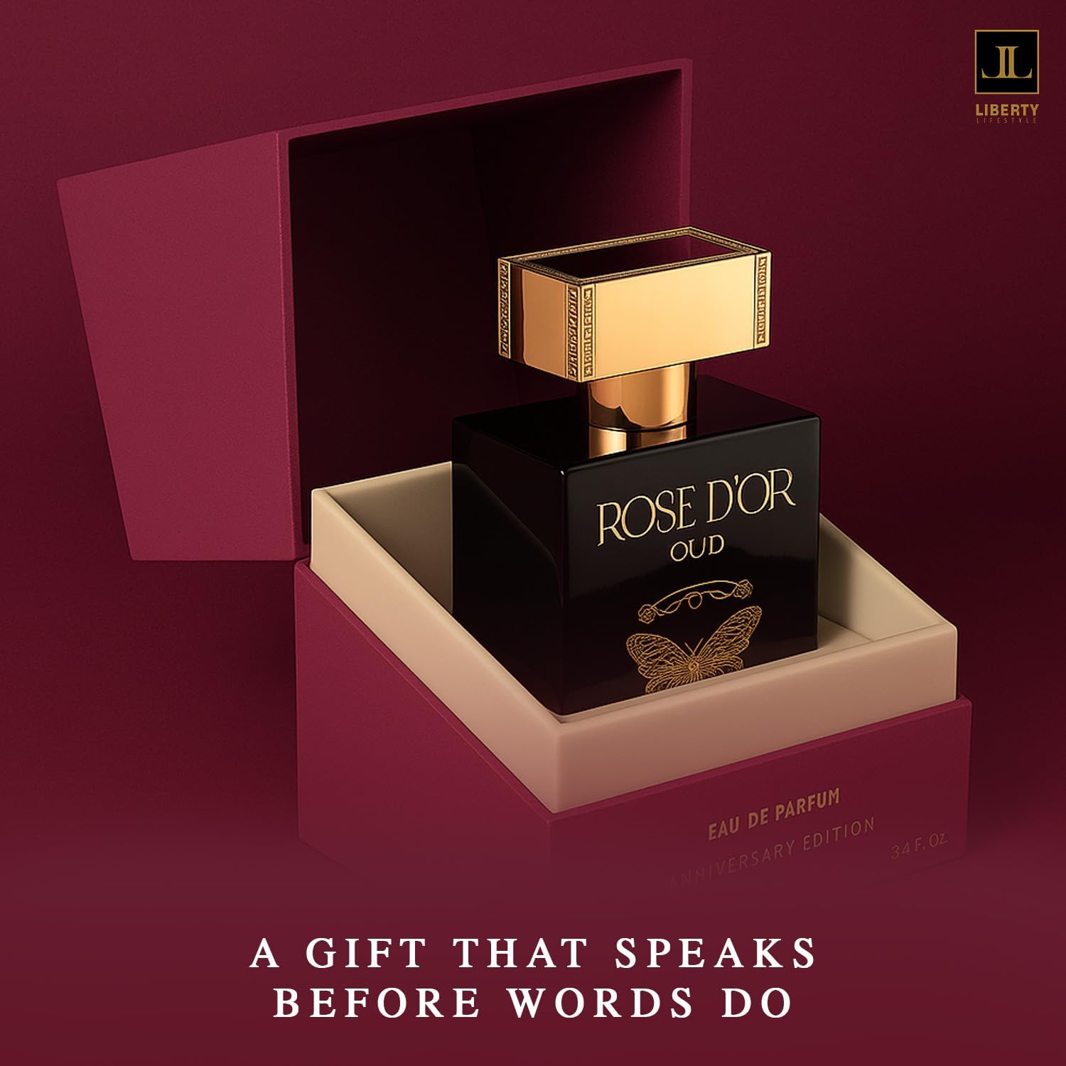 Liberty Oud Rose Dyor Anniversary Edition Unisex Eau de Parfum (100ml/3.4Oz), Arabian Oud Rose Saffron Patchouli Fragrance, Valentine’s Day Gift, Long-Lasting Luxury Perfume