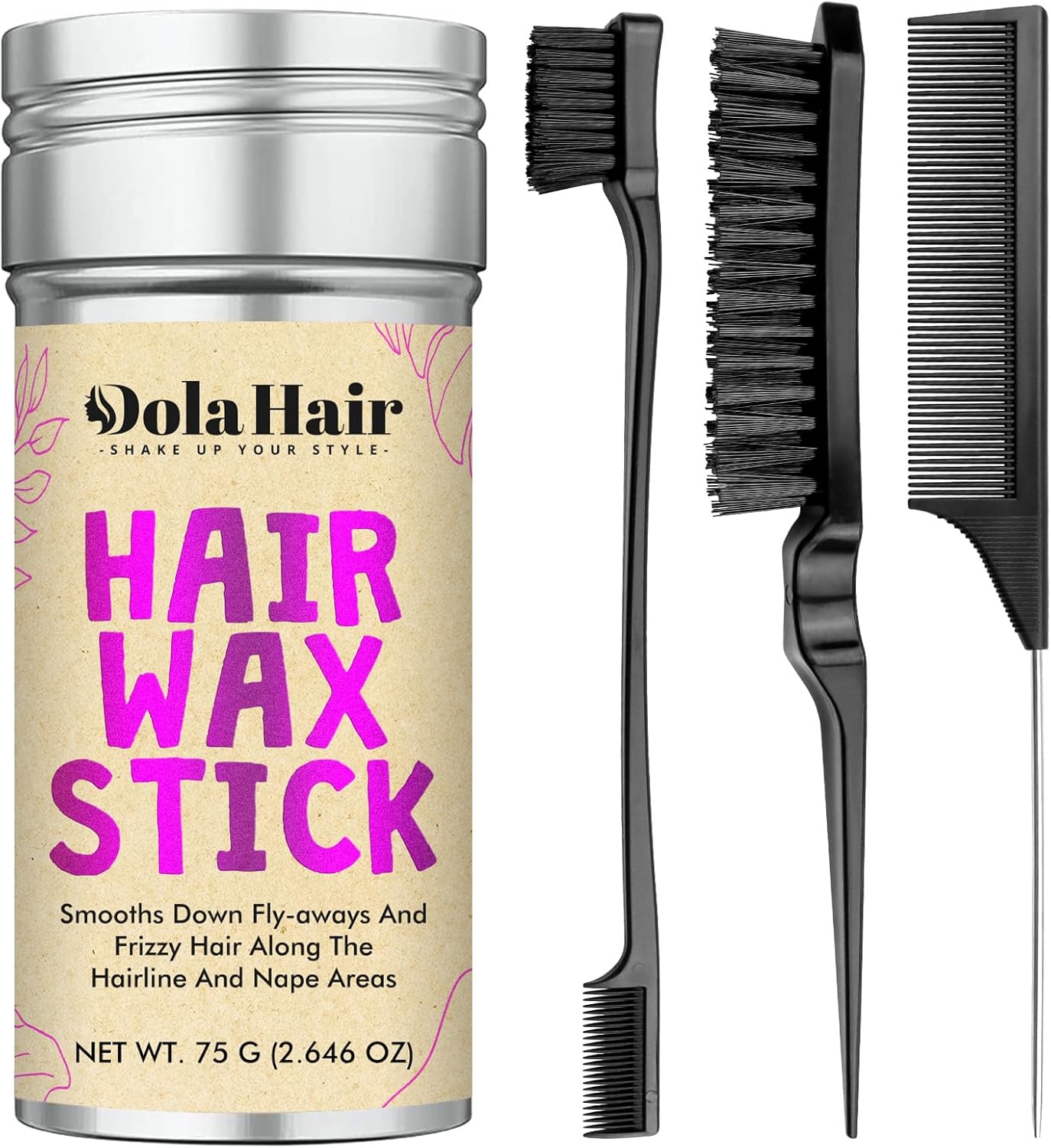 Dolahair Hair Wax Stick for Flyaways wax Stick for Kids Women Hair Accessories for Women Girls Bun Maker Accessories Slick Back Hair Brush 3 Pcs Set