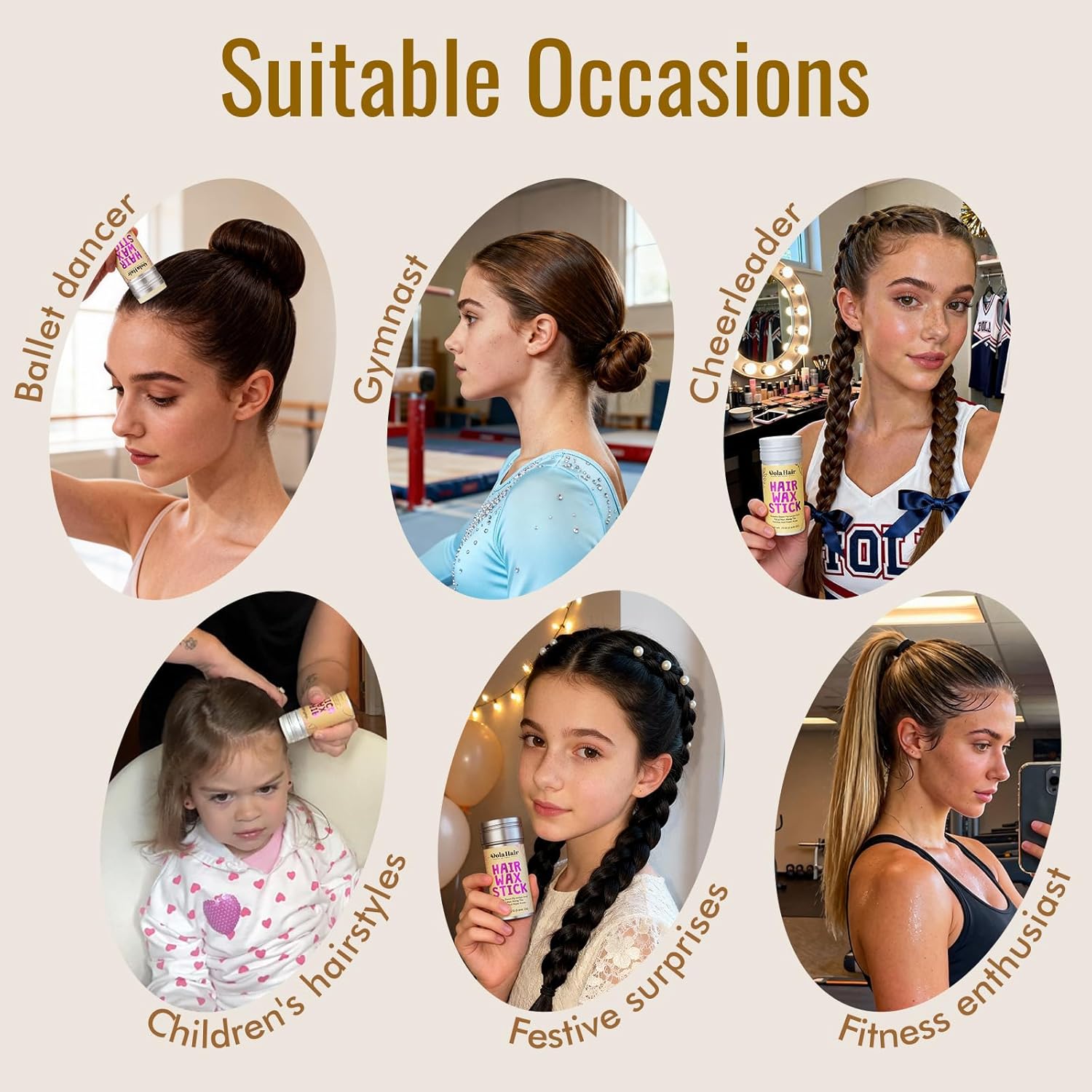 Dolahair Hair Wax Stick for Flyaways wax Stick for Kids Women Hair Accessories for Women Girls Bun Maker Accessories Slick Back Hair Brush 3 Pcs Set