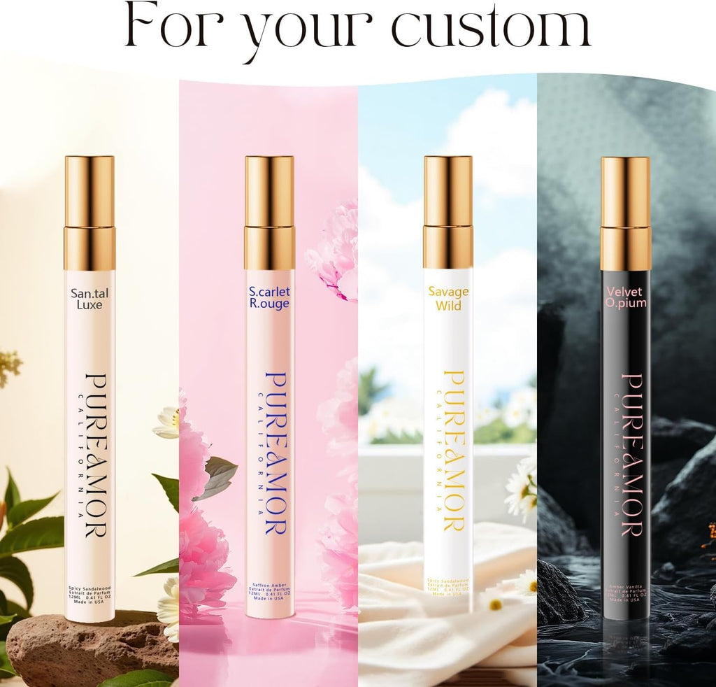 PUREAMOR Pheromones Perfumes for Women, Amber Vanilla Perfume, Long Lasting Eau De Parfum Cologne, Enhanced Fragrance Pheromone Cologne for Men&Women, 0.41 fl.oz Travel Size Perfumes Spray